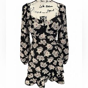 NWT- Black Floral Long Sleeve Dress FITS LIKE A WOMAN’S 6